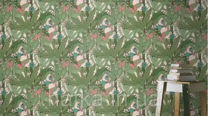 Шпалери вінілові на флізеліні Rasch Clasik 0,53 джунглі пальми квіти яскраво-зелені рожеві сині Київ - фото 1