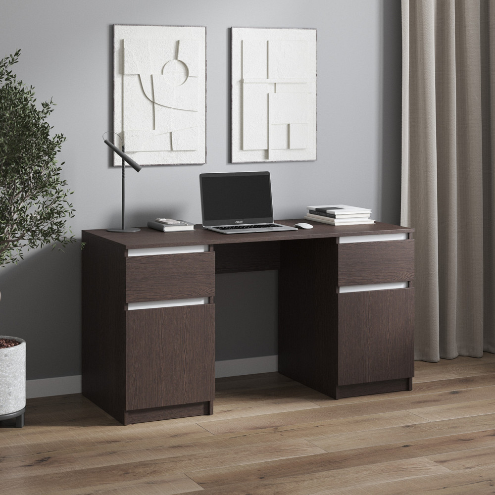Компьютерный стол VAYS, письменный стол с двумя тумбами, c ящиками без ручек R-34 Венге Темный-Белые планки Львов - изображение 1