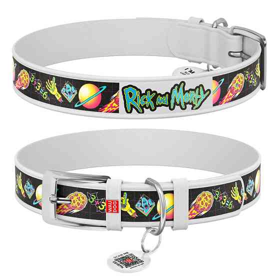 Нашийник для собак шкіряний WAUDOG Design з QR-паспортом, малюнок "Рік і Морті 3", XL, Ш 35 мм, Д 46-59 см, Вінниця