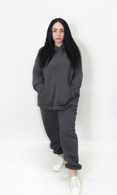 Женский спортивный теплый костюм трехнитка на флисе Графитовый M-L Харьков - изображение 2