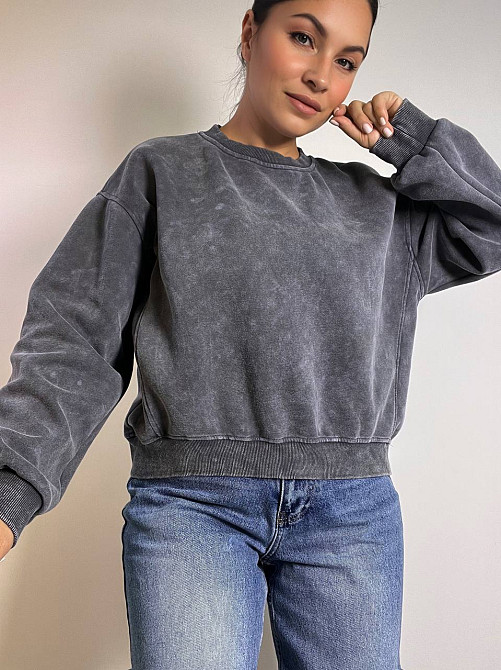 Свитшот женский Joy One 25177 оверсайз свободный крой средняя длина вареный тай-дай one size, графит, one size Киев - изображение 11