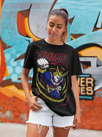 Футболка чоловіча з аніме принтом Моя геройська академія оверсайз (S/M/L) Чорний AnimeJ1170 Дніпро