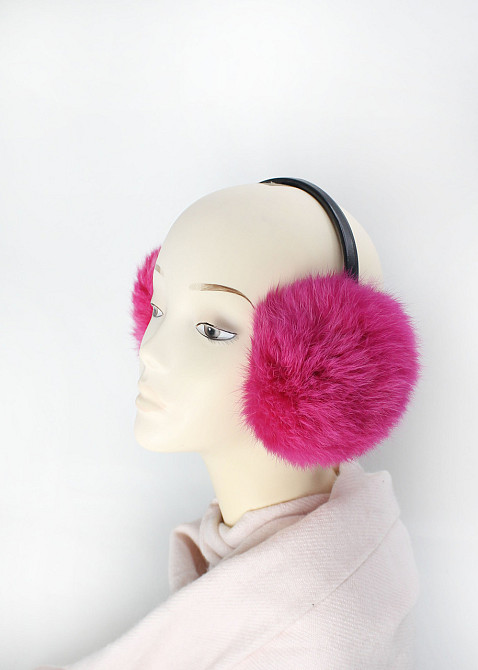 Наушники меховые детские из кролика Малиновый Харьков - изображение 1