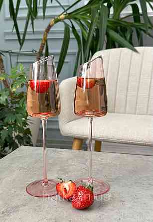 Набір високих келихів 6 шт для шампанського 200 мл  "Пінк-едж" рожеве скло 102-912 Київ