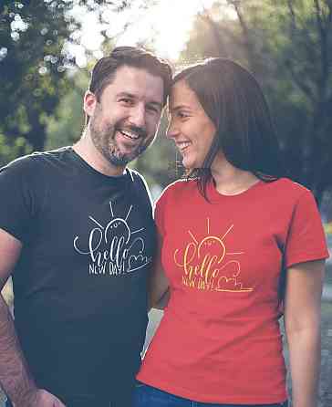 Футболки в стилі Family look для мами, тата та дитини З написом Hello new day Чернівці