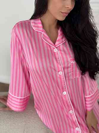 Жіноча нічна сорочка сатинова смужка Малиновий L Харків