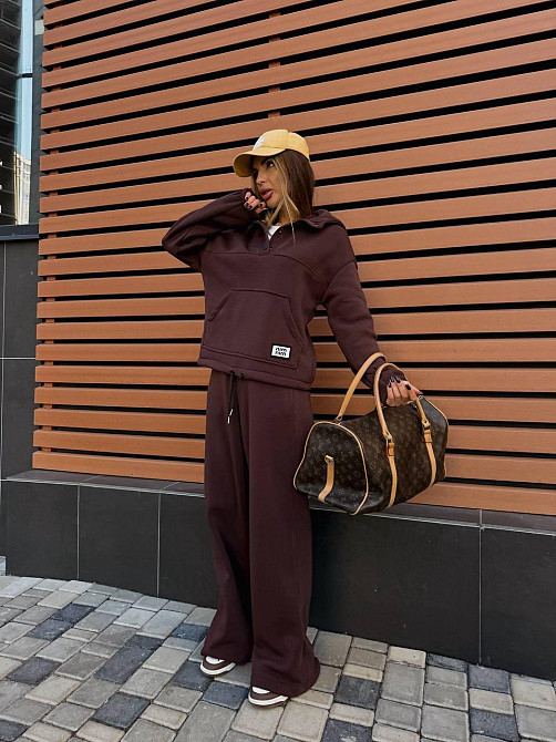 Жіночий стильний теплий повсякденний костюм-двійка на флісі Шоколад, 42/44 Одеса - фото 2