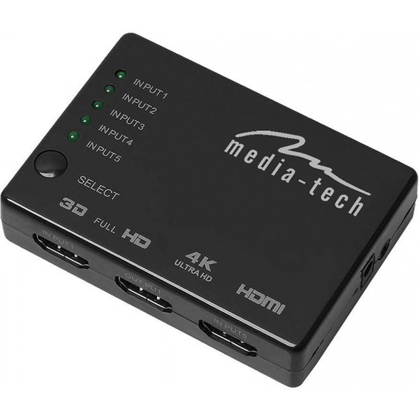 Сплітер HDMI 5xports HDMI switch, remote controlled, 4K resolution support Media-Tech (MT5207) Киев - изображение 2