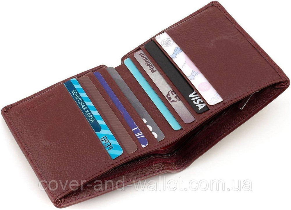 Маленький женский кожаный кошелек бордового цвета на магнитах ST Leather Киев - изображение 3