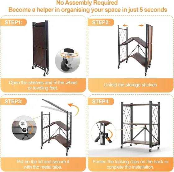 Стеллаж трехъярусный универсальный из нержавеющей стали/ Раскладной органайзер-стеллаж 66x34x88 см Коломия