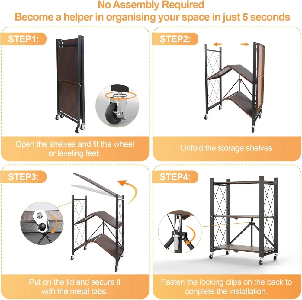 Стеллаж трехъярусный универсальный из нержавеющей стали/ Раскладной органайзер-стеллаж 66x34x88 см Коломия - фото 4