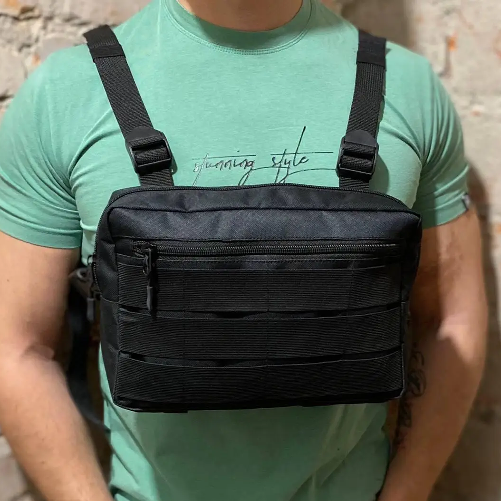 Надежный тактический жилет-сумка из кордуры с Molle 3 кармана водоотталкивающая черный для города, охоты Киев - изображение 8