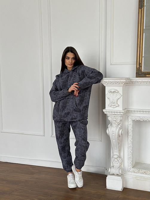 Теплый костюм женский мраморный принт на флисе Графитовый S-M Харьков - изображение 5