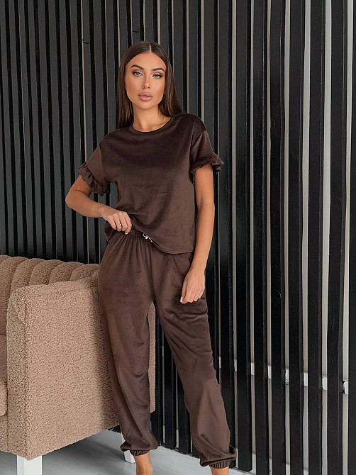 Женская стильная домашняя велюровая пижама Шоколад Одесса - изображение 4