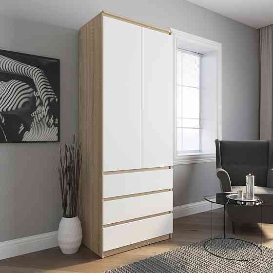 Шафа для одягу VAYS R-9, 3 шухляди, штанга, без ручок, ЛДСП, 80×50×211 см – для спальні, вітальні, передпокою Львів