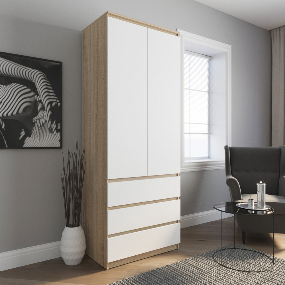 Шафа для одягу VAYS R-9, 3 шухляди, штанга, без ручок, ЛДСП, 80×50×211 см – для спальні, вітальні, передпокою Львів - фото 4