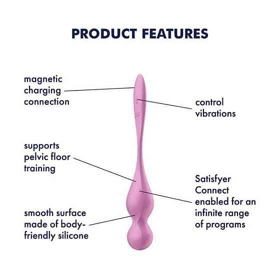 Вагинальные смарт-шарики с вибрацией Satisfyer Love Birds 1 Connect App Pink, 78 г Sex Aura Киев