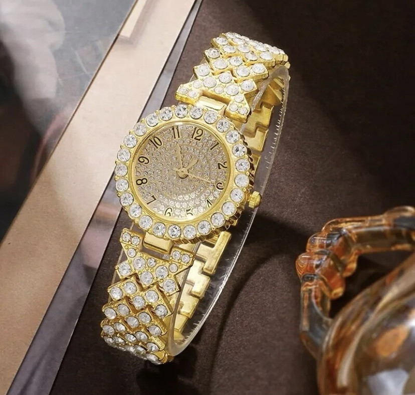 Подарочный набор для женщин: наручные часы, браслет, кольцо, ожерелье и серьги, без подарочной коробки золотой Киев - изображение 5