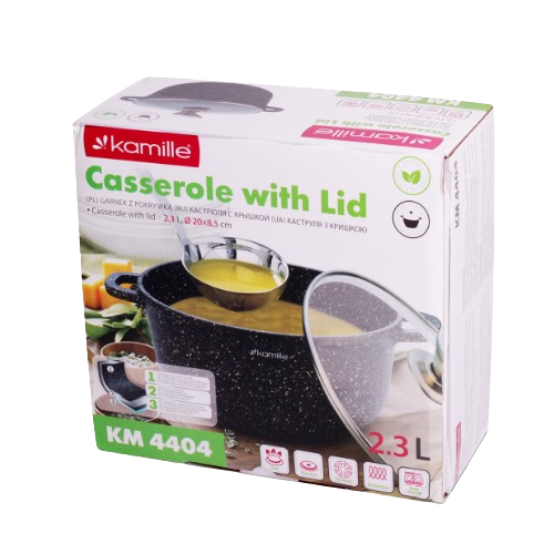 Каструля литий алюміній 2,3л 20*8,5см скляна кришка а/п Black marble 4404 KAMILLE Житомир - фото 3