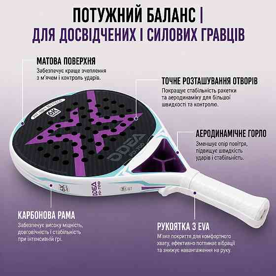Комплект ракетка для падела с мячами ODEA PD-700+ODEA Rose-3шт, 6К карбон пенна EVA 17 игровой набор для падел-тенниса Каменец-Подольский