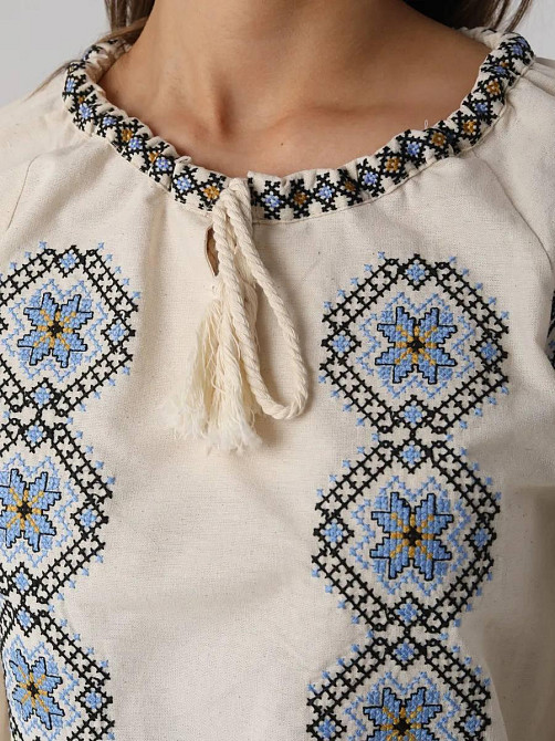 Женская стильная современная вышиванка с завязками 80% хлопок, 20% полиэстер 44 Одесса - изображение 10