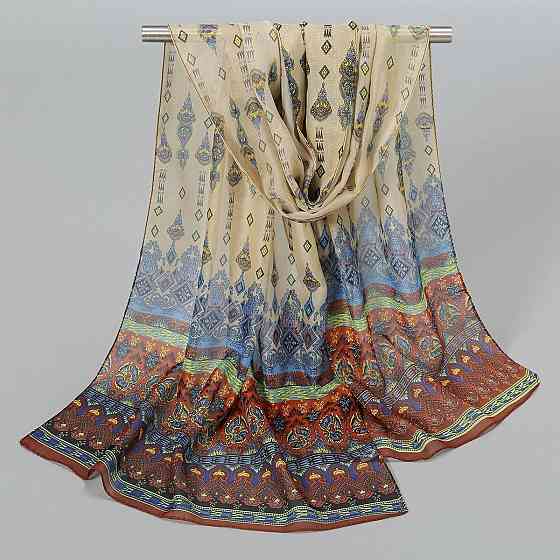 Жіночий шифоновий шарф з етнічним орнаментом 150 на 45 см бежевий Київ