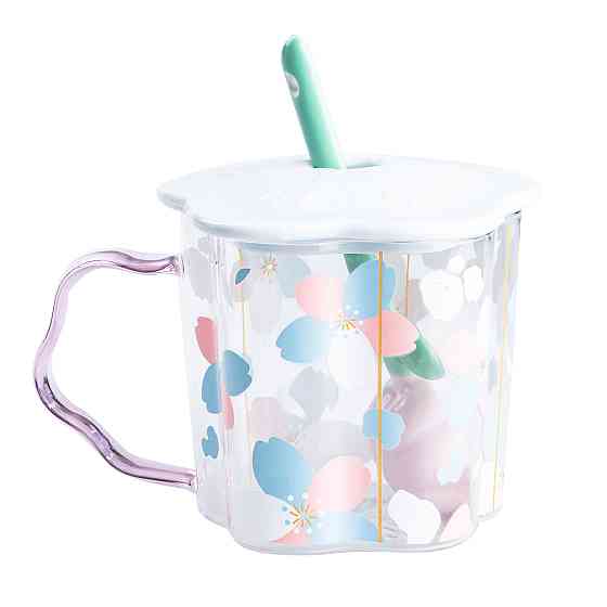 Happy Life Чашка скляна 500 мл з ложкою та кришкою Блакитний HP7213BL Київ