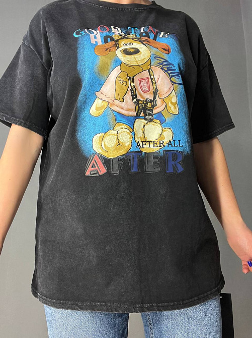 Футболка жіноча YIGOU 74 тай дай оверсайз з принтом собака, чорний, one size Київ - фото 4