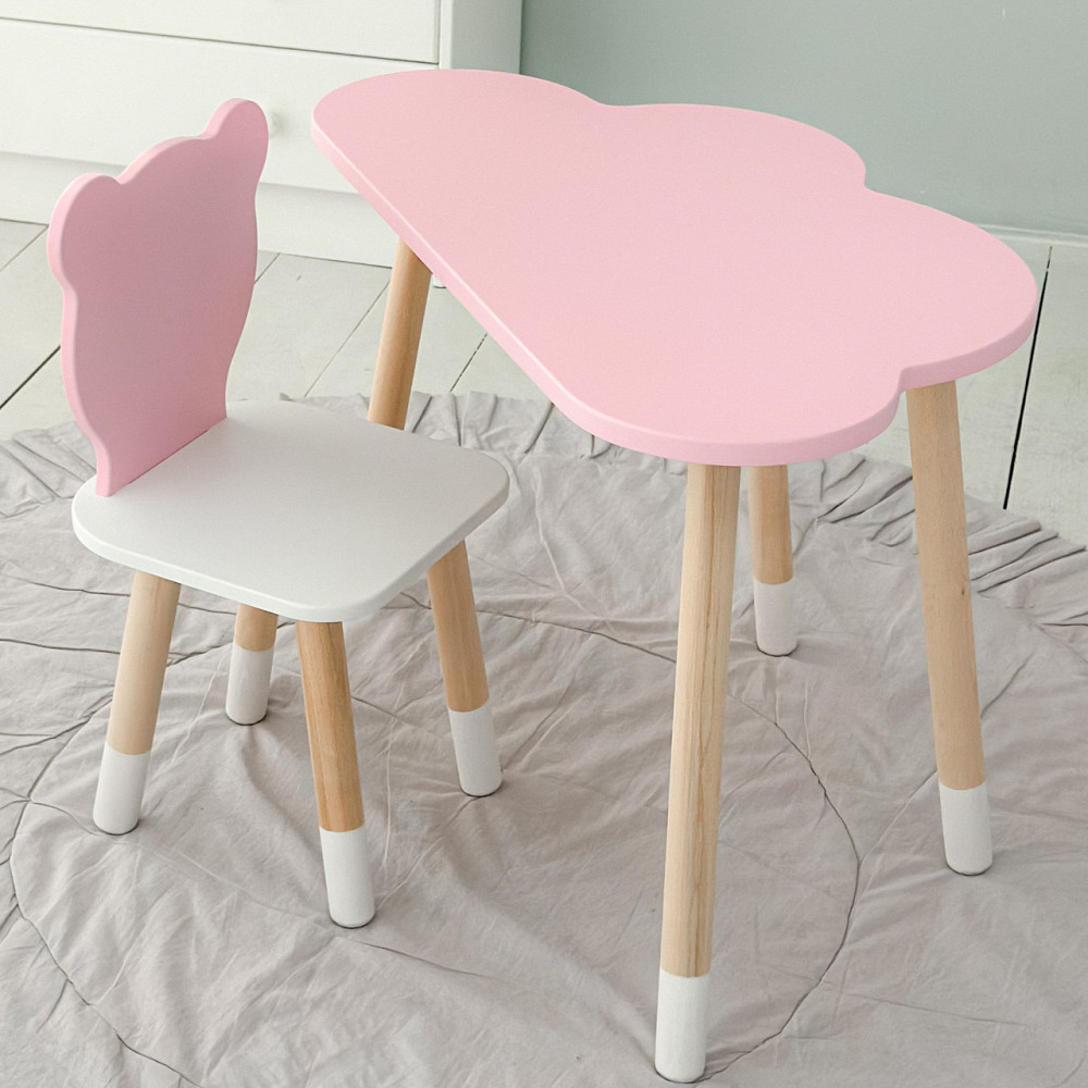 Стіл тучка і стільчик дитячий рожевий медвежа з білим сидінням. Столик для занять, ігор, їжі Київ - фото 3