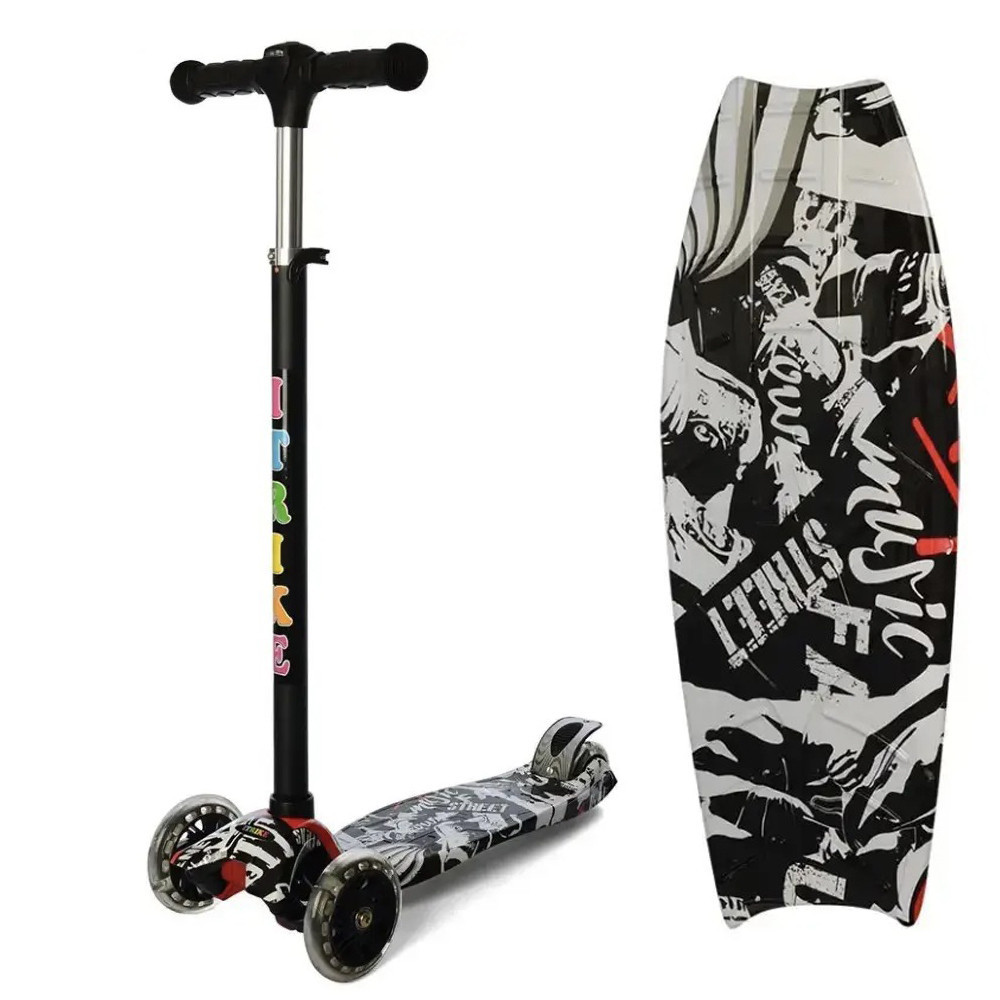 Самокат дитячий триколісний iTrike MAXI JR 3-055-L-WP8 зі світними колесами, кермо 79-88см, Чорний Кам'янець-Подільський - фото 2