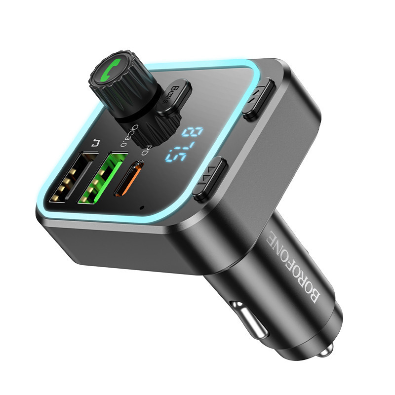 АЗП з FM-модулятором BOROFONE BC53 Highway PD20W+QC3.0 car BT FM transmitter 18W Black Київ - фото 1