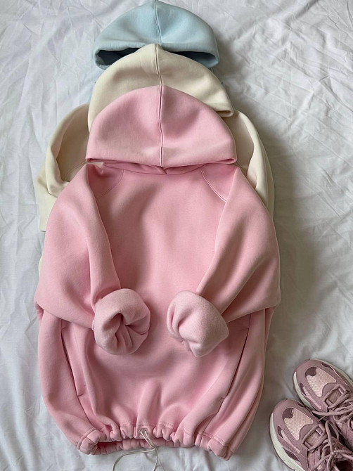 Жіноча тепла оверсайз худі з куліскою турецька трьохнитка піньє бавовна Одеса - фото 3