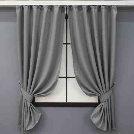 Комплект коротких штор VR-Textil Лен-блэкаут № 1797ш Серый 130х170см 2 шт (35-0380) Киев