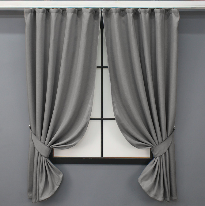 Комплект коротких штор VR-Textil Лен-блэкаут № 1797ш Серый 130х170см 2 шт (35-0380) Киев - изображение 1
