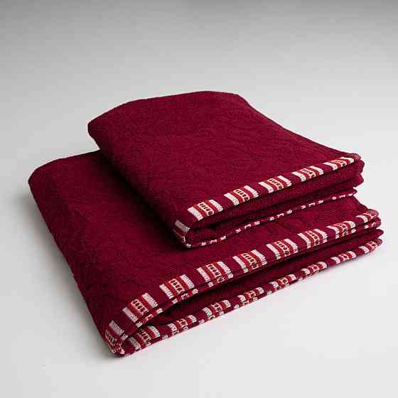 Набор махровых полотенец с орнаментом 2шт GM Textile 50х90см, 70х140см 400г/м2 (Бордовый) Сумы