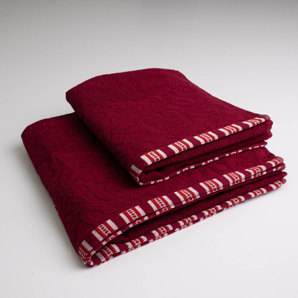 Набор махровых полотенец с орнаментом 2шт GM Textile 50х90см, 70х140см 400г/м2 (Бордовый) Сумы - изображение 1
