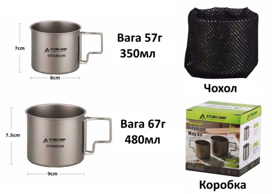 Набір із двох чашок Starcamp HX-TKT04 (350 і 480 мл) Титан Київ