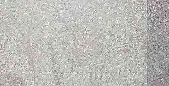 Шпалери вінілові на флізеліні Grandeco Universe 5 гілки листя квіти польові сріблясті на білому Київ