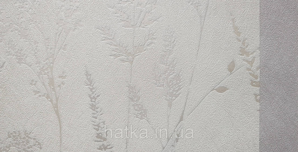 Шпалери вінілові на флізеліні Grandeco Universe 5 гілки листя квіти польові сріблясті на білому Київ - фото 4