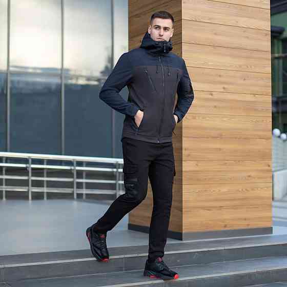 Куртка чоловіча демісезонна з капюшоном чорно-синя Pobedov Korol' Lev Київ