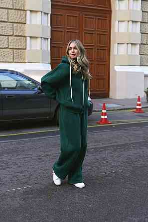 Жіночий прогулянковий теплий костюм: кофта та штани з турецької тринитки на флісі Смарагдовий Одеса