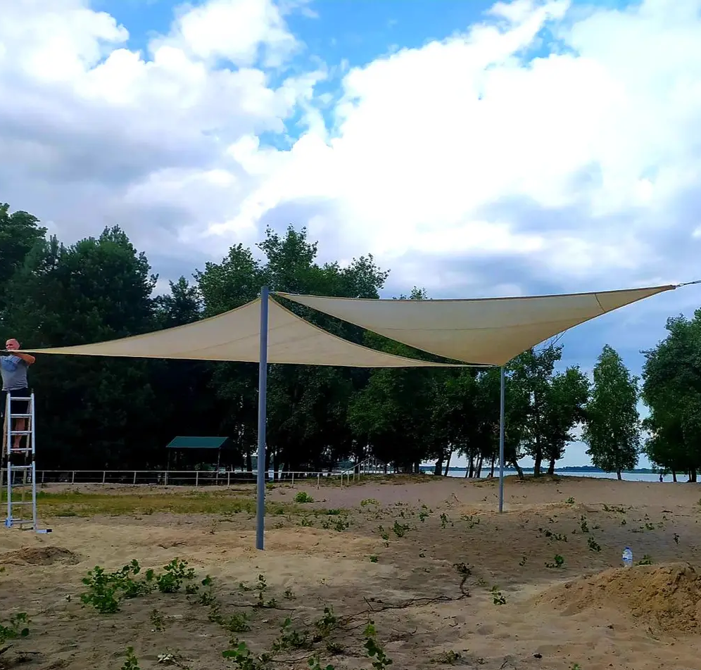 Тент навес затеняющий треугольный 4х4х4м Сетка (Бежевый) Винница - изображение 7