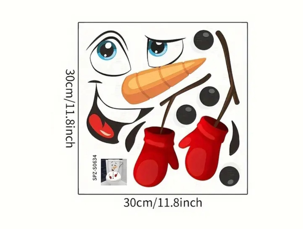 Наклейка Різдвяна Сніговик для ванної кімнати 30 на 30 см білий Київ - фото 2