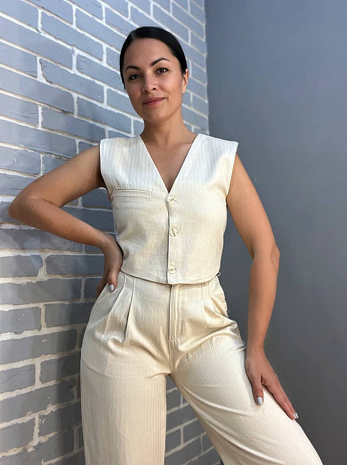 Жилет жіночий Mix Ray 40470 з гудзиками льон молочний, молочний, M Київ - фото 12