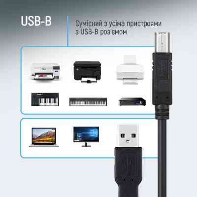 Кабель для принтера USB 2.0 AM/BM 3.0m black ColorWay (CW-CBUB073-BK) Вінниця