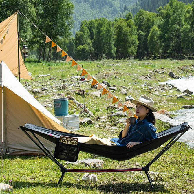 Гамак розкладний одномісний Naturehike Outdoor Folding Hammock NH20JJ011, 300D Oxford, чорний Київ - фото 5