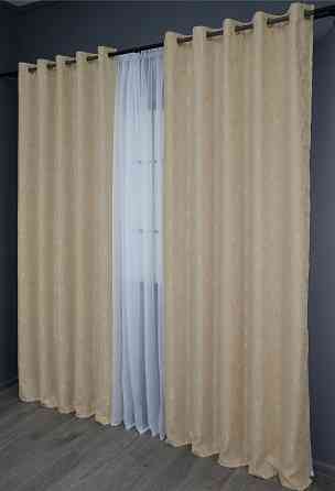 Комплект штор на люверсах VR-Textil Льон мармур Pavliani № 1170ш 150х250 см 2 шт Бежевий (37-0048) Київ