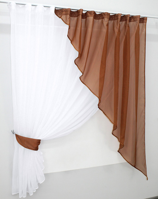 Кухонна фіранка VR-Textil № 069к коричневий з білим 280х170 см (50-273) Київ - фото 2