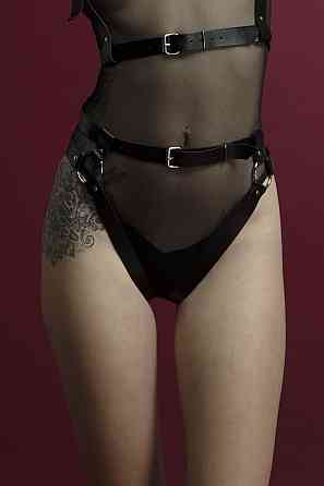 Гартери Feral Feelings - Belt Briefs, трусики, натуральна шкіра, колір чорний Sex Aura Київ