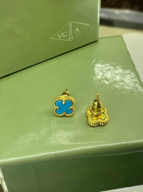 Сережки Ван Кліф блакитні в лимонному золоті Одеса - фото 1